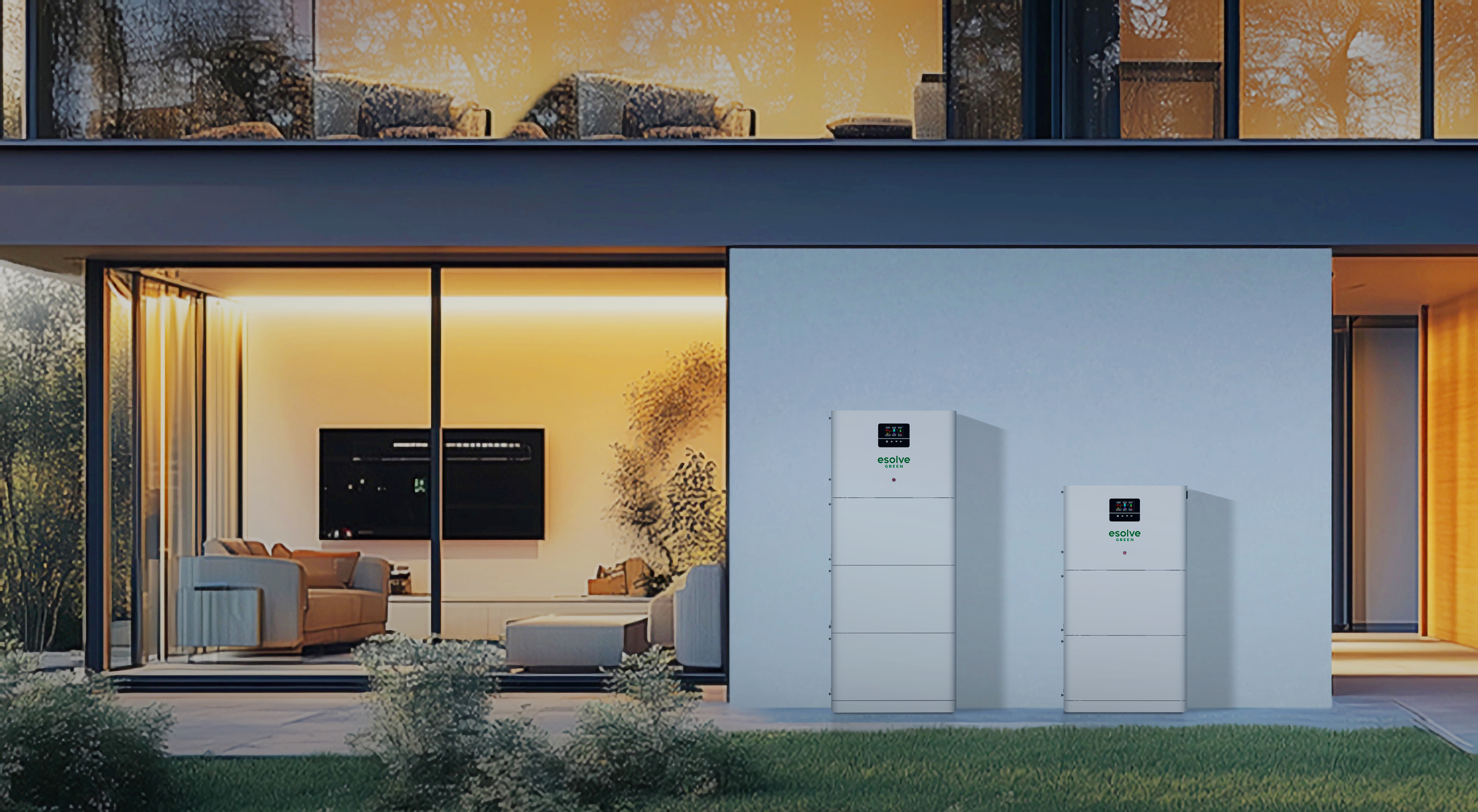 EGSmart au crépuscule, maison éclairée